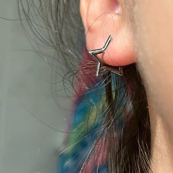 Silver Star Huggie Earrings - Picture 6 of 7